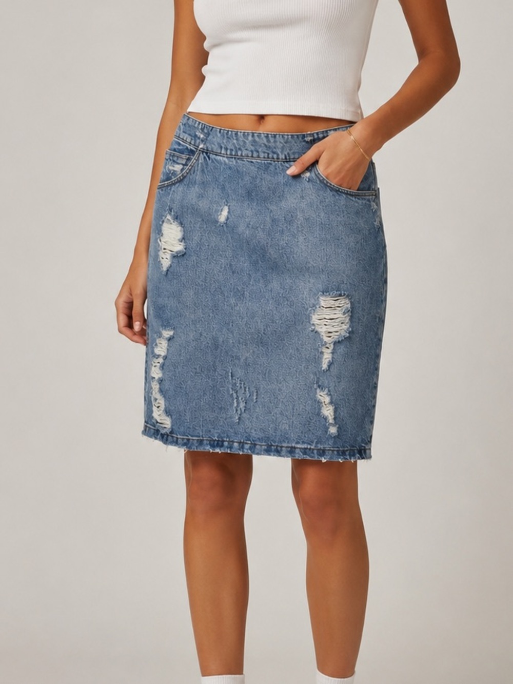 IRO Sz XS Denim Distressed Casual Jean Skirt
